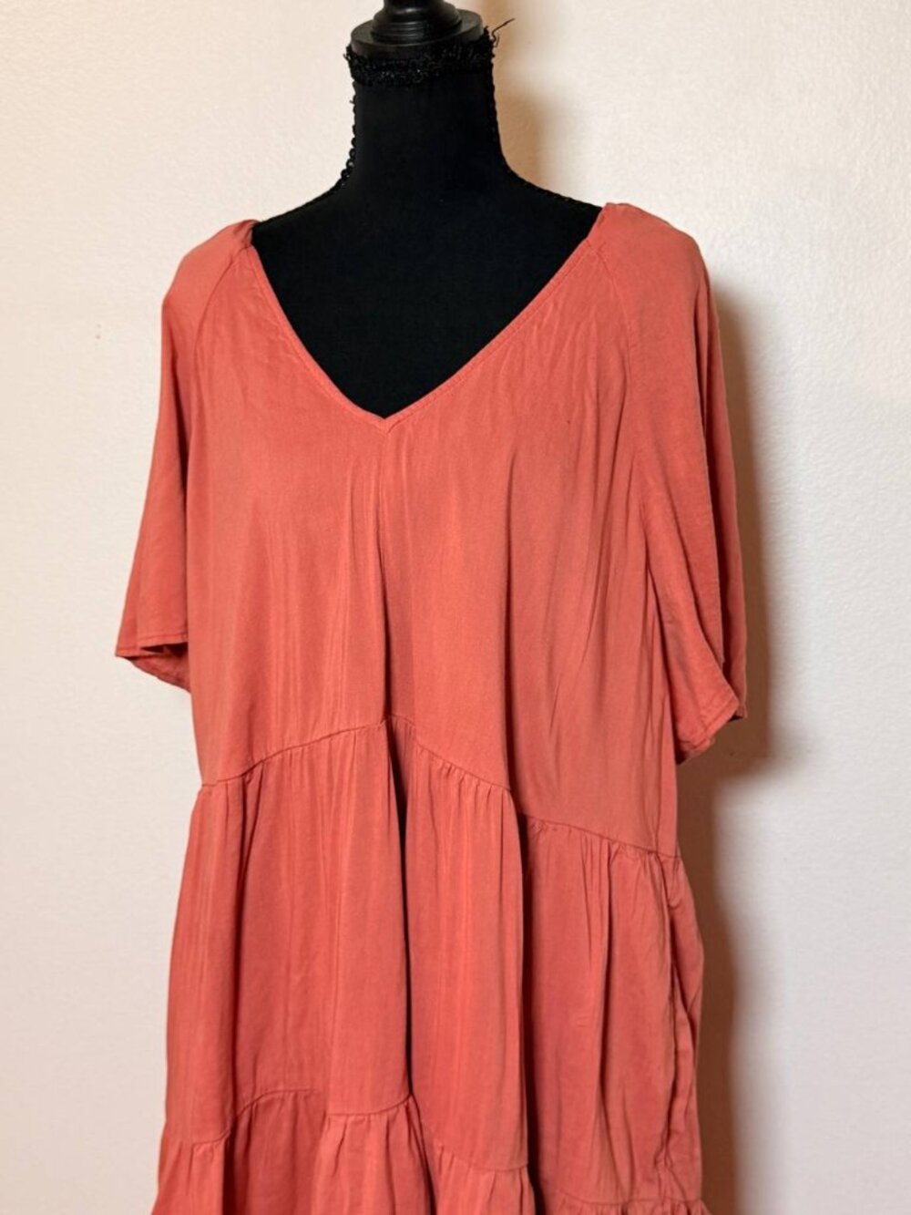 Old Navy Terracotta Rust Tiered Midi Dress V Neck Flutter Sleeve Boho Babydoll